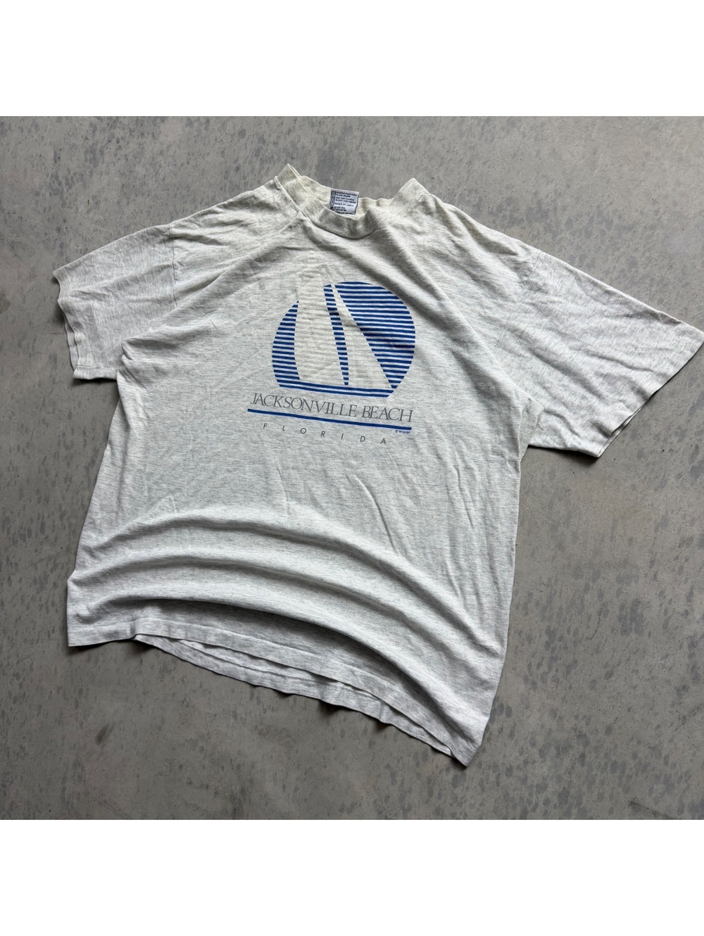 Vtg 90s Jacksonville Beach Graphic T Shirt Sz. XL Florida USA Made Grey Cotton